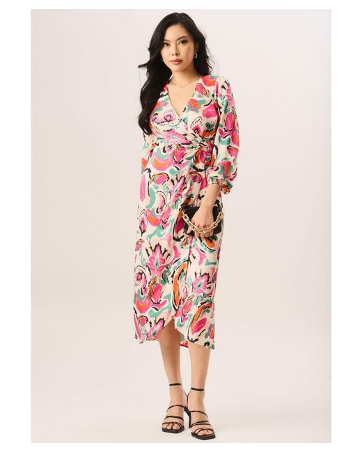 Gini London Pink Multi Print Wrap Midi Dress