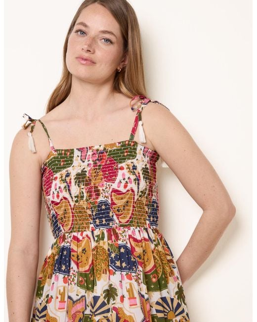Blue Vanilla Natural Bold Print Shirred Waist Dress