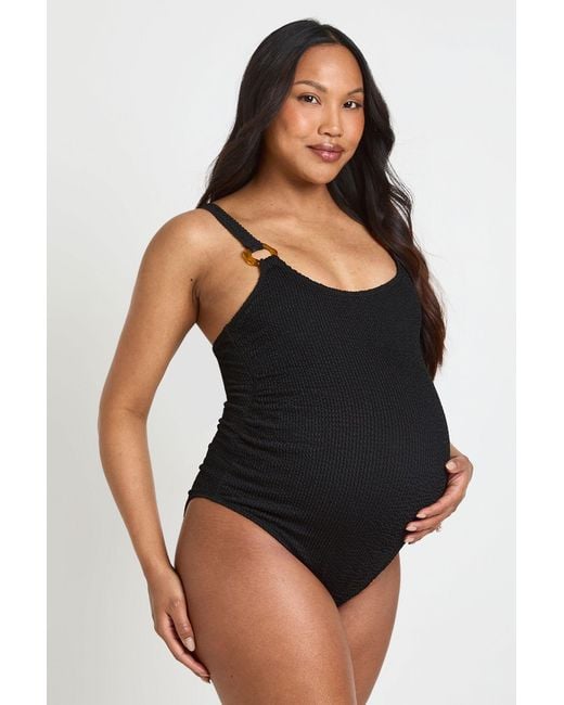 Boohoo Black Maternity Crinkle Scoop Neck Trim Detail Swimsuit