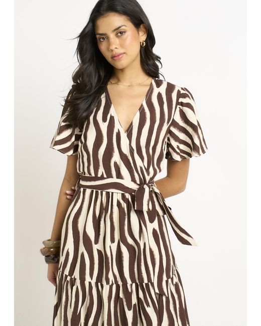 Gini London White Zebra Print Wrap Midi Dress