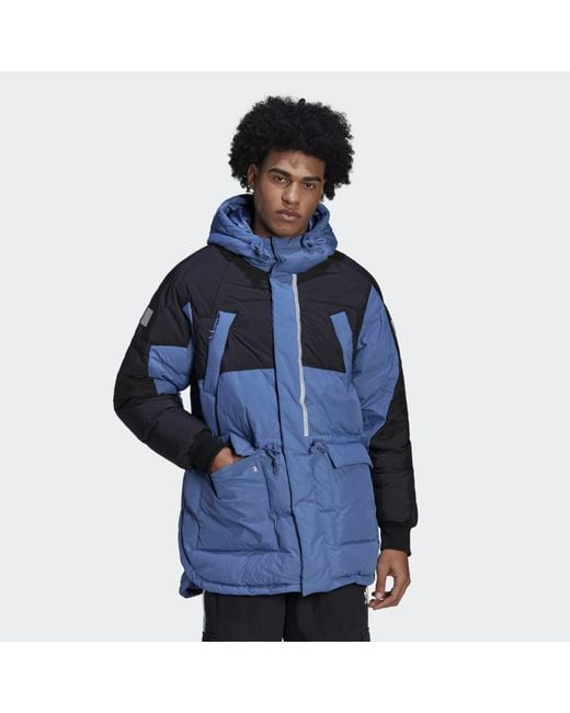 Adidas Originals Blue Adventure Down Regen Hooded Puffer Jacket for men