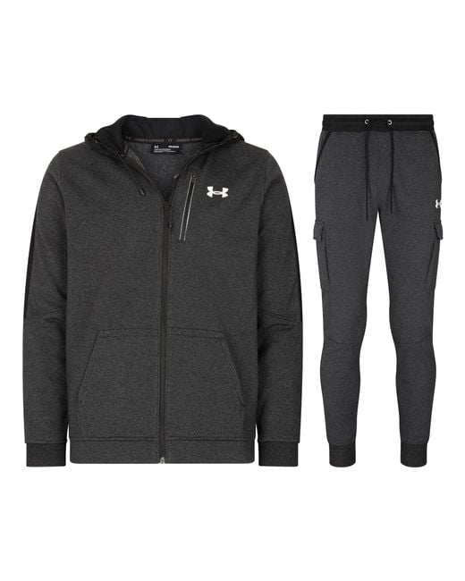 Under Armour Black Threadborne Full Zip Fleece Tracksuit Set for men