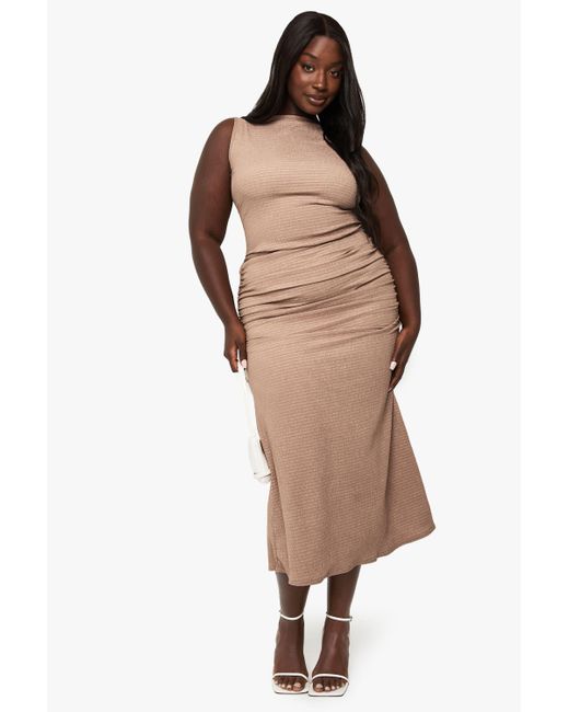Boohoo Multicolor Plus Textured Ruched Midaxi Dress