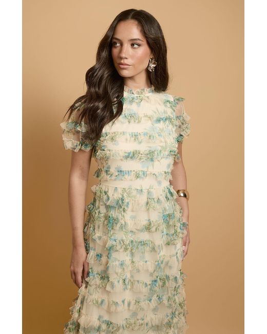 Oasis Natural Trailing Bloom Tiered Mesh Maxi Dress