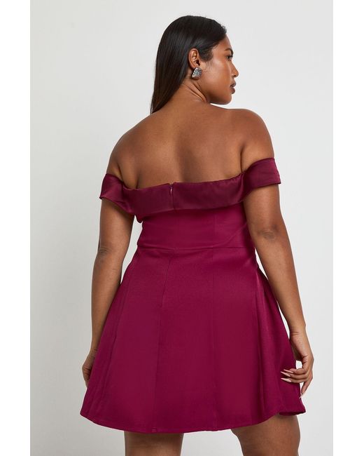 Boohoo Red Plus Satin Contrast Skater Dress