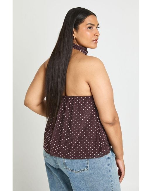 Boohoo Purple Plus Trim Detail Halter Neck Polka Dot Top