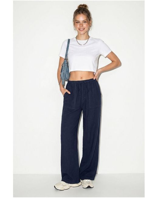 Bianco Lucci Blue Wide-Leg Cotton Trousers With Drawstring Waist