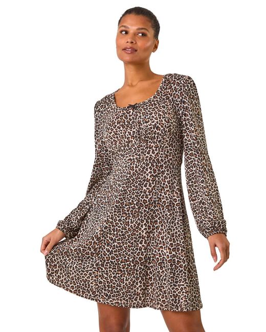 Roman Brown Animal Print Bow Mini Dress