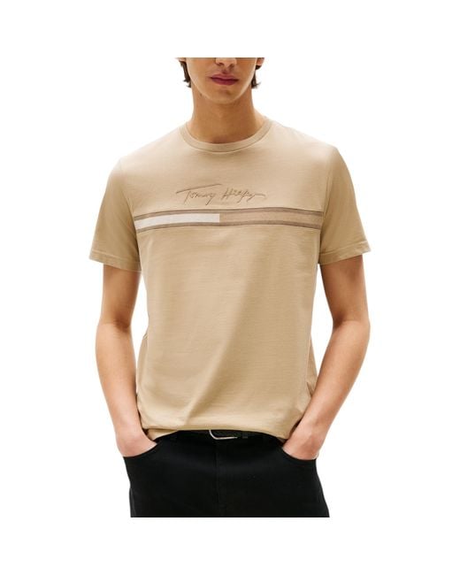 Tommy Hilfiger Natural T Shirts Signature Tonal Flag Logo Summer Cotton Tino Tee for men
