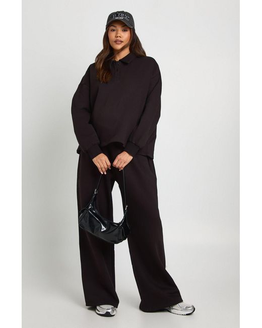 Boohoo Black Maternity Collared Button Down Sweatshirt & Wide Leg Tracksuit