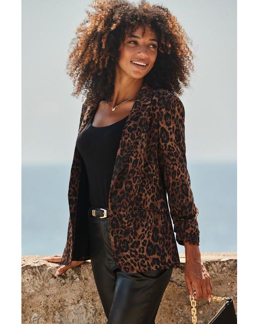 Sosandar Brown Leopard Print Single Breasted Blazer