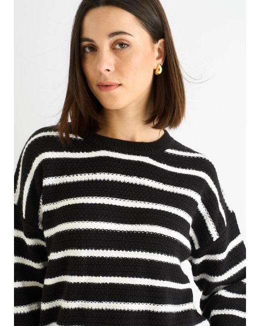 Gini London Zwarte Streep Grof Gebreide Oversized Trui in het Black