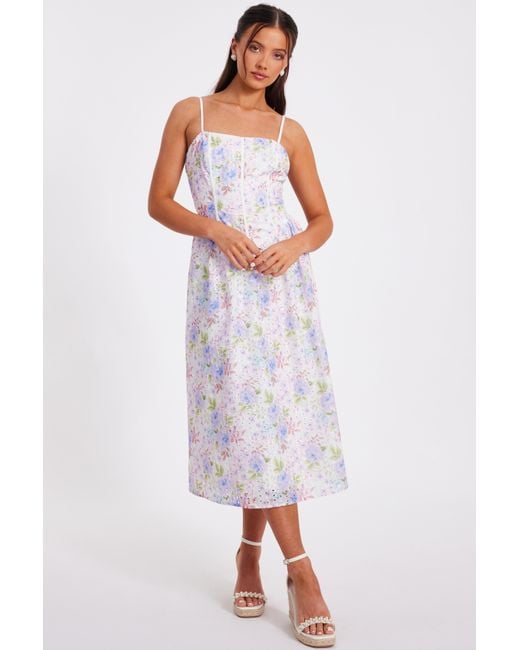 Quiz White Petite Floral Embroidered Midi Dress