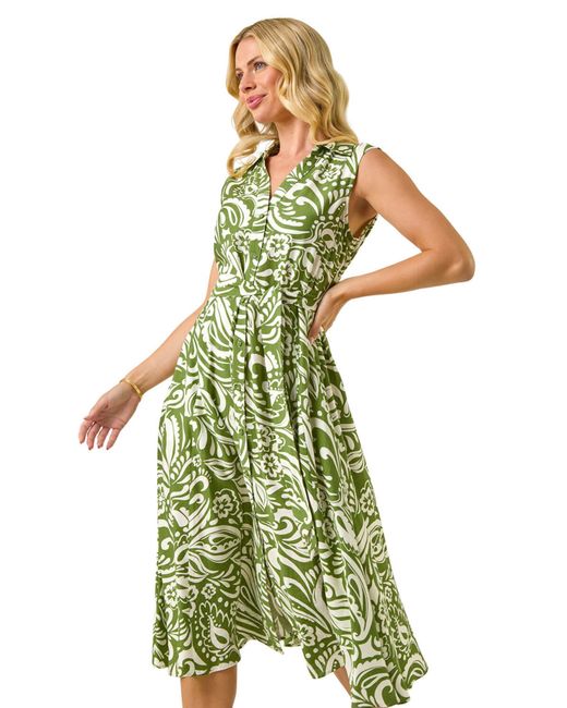 Roman Green Petite Abstract Midi Shirt Dress