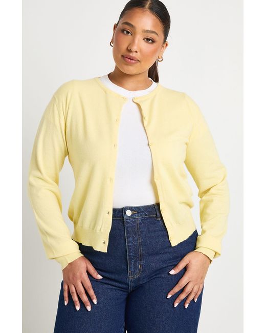 Boohoo Yellow Plus Rib Knit Crew Neck Button Through Cardigan