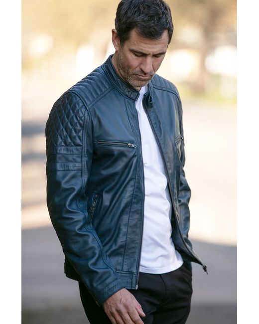 Ashwood Leather Blue 'N2' Premium Real Vintage Biker Jacket for men
