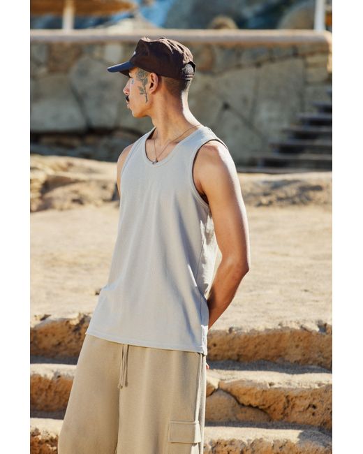 BoohooMAN Black Basic Regular Fit Waffle Vest for men