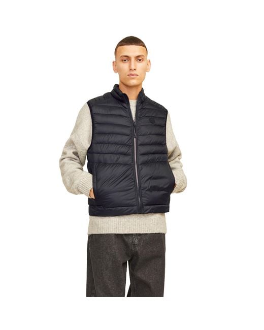 Jack & Jones Blue Sleeveless Gilet – Zipper Closure And High Neck for men