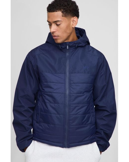 BoohooMAN Blue Regular Fit Lightweight Quilted Hooded Jacket for men