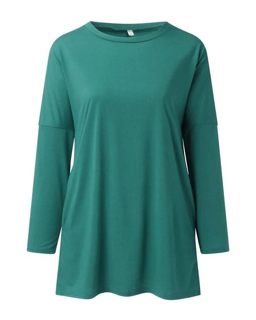 Everyday the Label Full Size T-shirt Met Ronde Hals En Lange Mouwen En Zak in het Green
