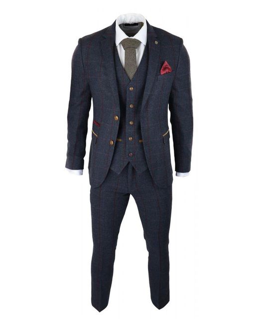 Paul Andrew Blue Herringbone Tweed Suit 3 Piece Peaky Blinders 1920S Tailored Fit for men