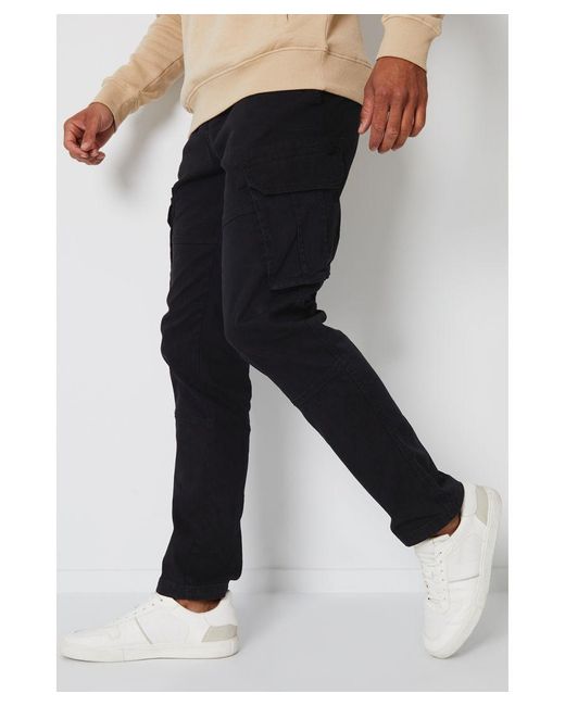 Threadbare Black 'Freeze' Cotton Cargo Pocket Trousers With Stretch for men