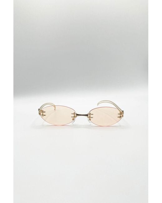 SVNX Black Rimless Oval Sunglasses