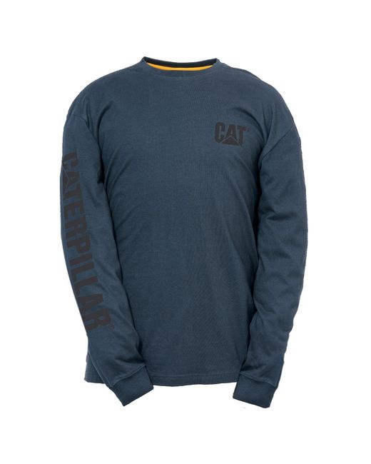 Caterpillar Blue Trademark Banner Long Sleeve Cotton T-Shirt for men