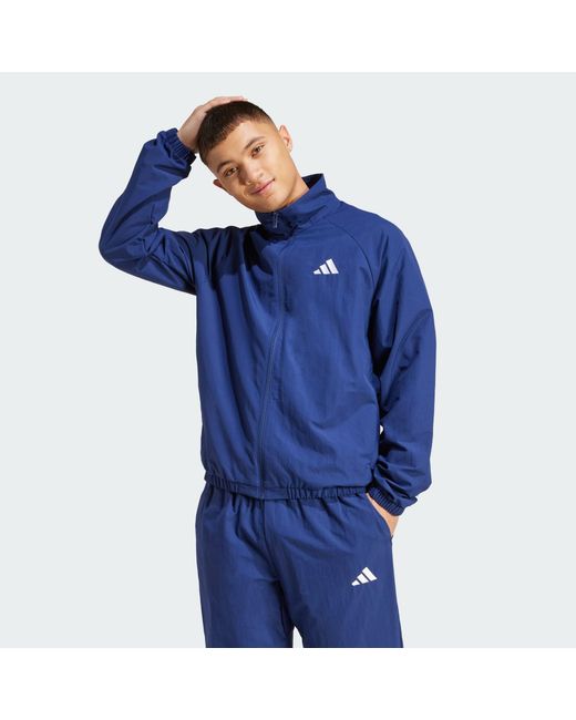 Adidas Blue Essential Small Logo Windbreaker for men