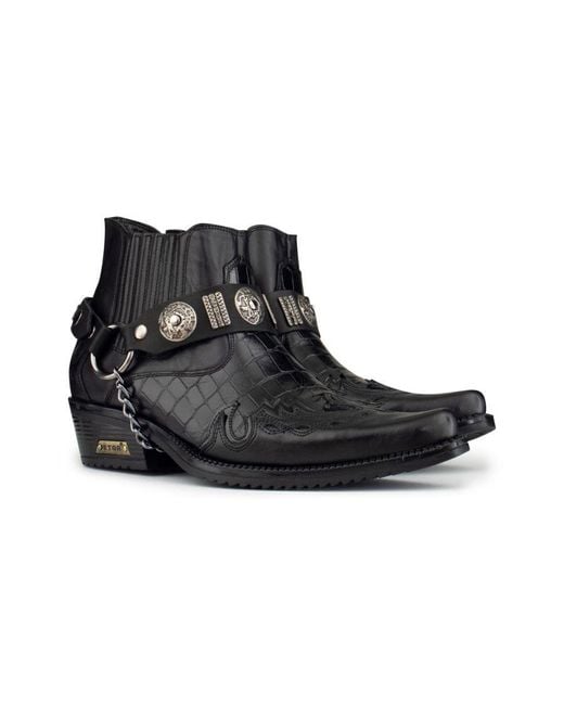 Infinity Leather Black Western Winklepicker Gothic Boots Crocodile for men