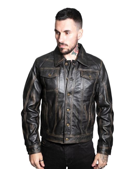 Infinity Leather Black Retro Trucker Jacket-Constantine for men