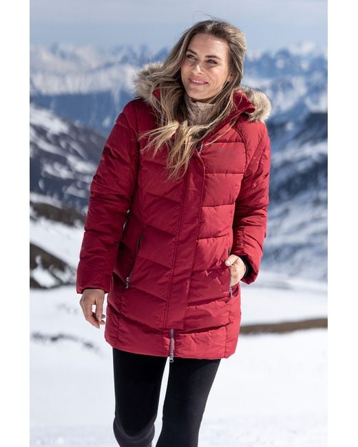 Mountain Warehouse Red 'Isla Ii' Down Jacket Water Resistant Faux Fur Hood Warm Winter Coat