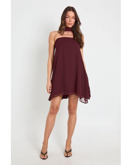 Boohoo Red Scarf Detail Trapeze Mini Dress