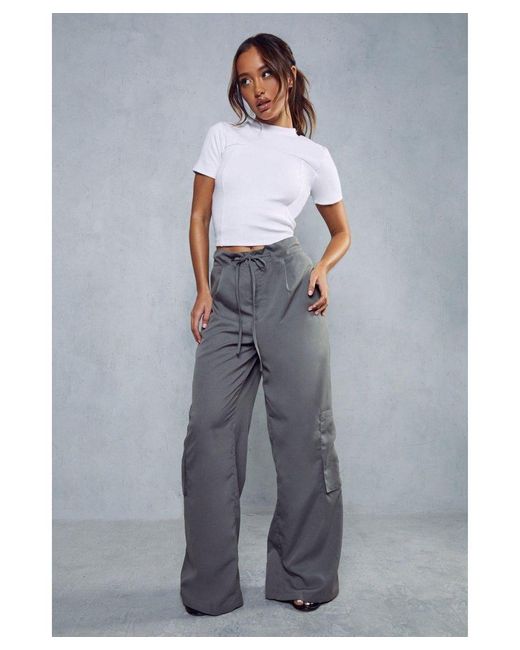 MissPap Gray Low Rise Cargo Trousers