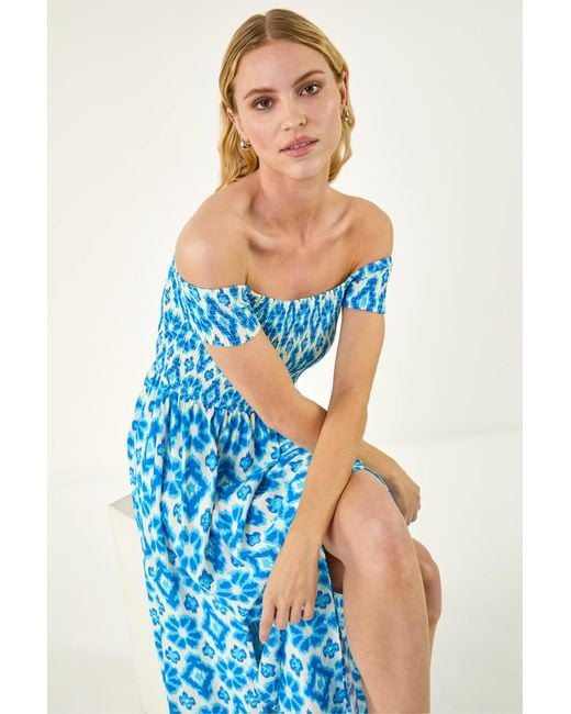 Roman Blue Aztec Bardot Dress
