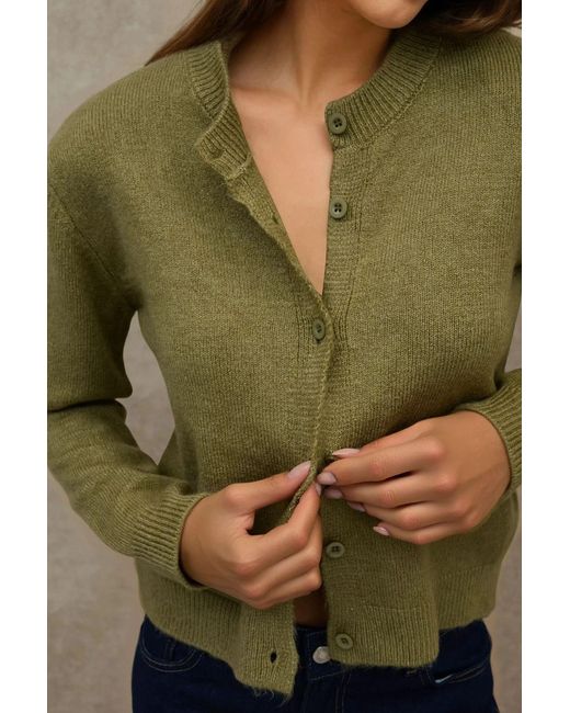 Hiccup Green Crew Neck Knitwear Soft Touch Cardigan