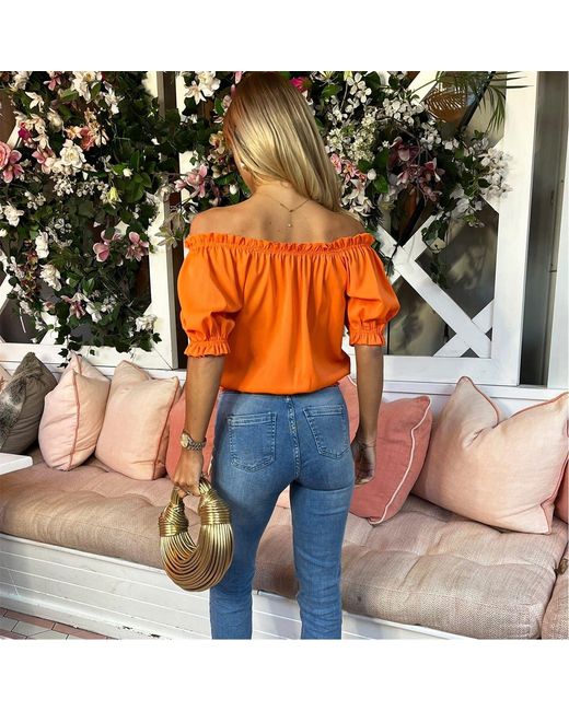 AX Paris Orange Off The Shoulder Frill Detail Top