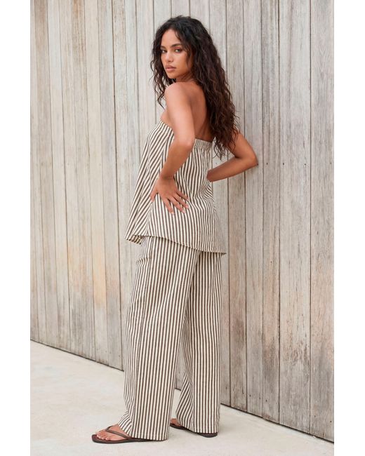 Boohoo Brown Drawstring Stripe Trouser