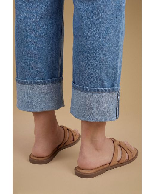 Oasis Blue Michelle Faux Suede Caged Slip-On Flat Sandals