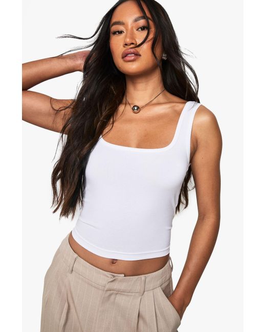 Boohoo White Premium Super Soft Wide Strap Square Neck Vest