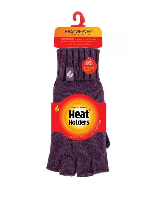 Heat Holders Purple Ladies Solid Knitted Fingerless Gloves
