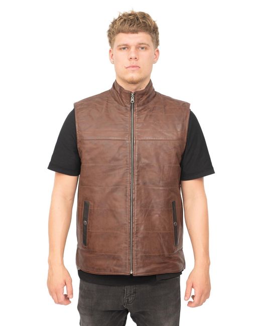 Infinity Leather Brown Reversible And Gilet-Preston for men