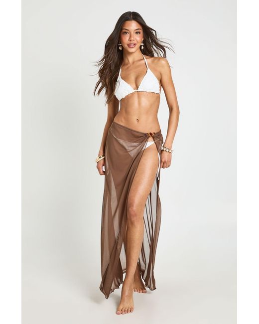 Boohoo Brown Tortoise Shell Trim Detail Split Sheer Mesh Maxi Skirt