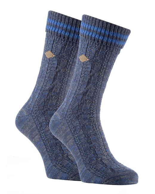 Farah Blue 2 Pack Cable Knit Cotton Boot Dress Socks With Turn Over Top for men