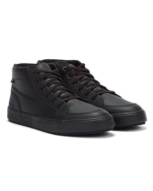 Kickers Black Tovni Hi Leather Shoes Rubber for men