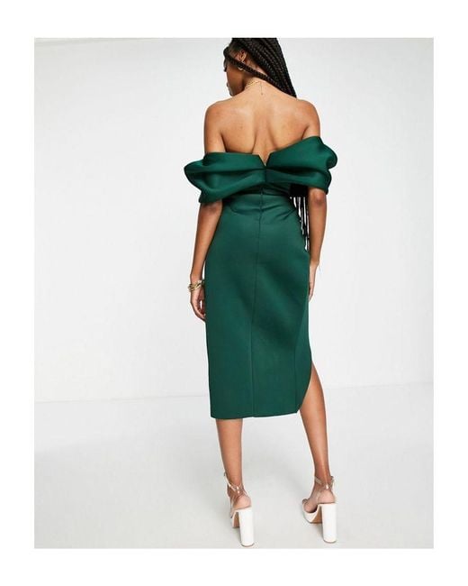 Asos green off the shoulder cheap dress