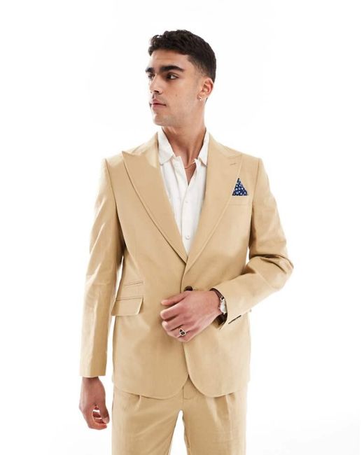 ASOS Natural Linen Blend Slim Suit Jacket for men