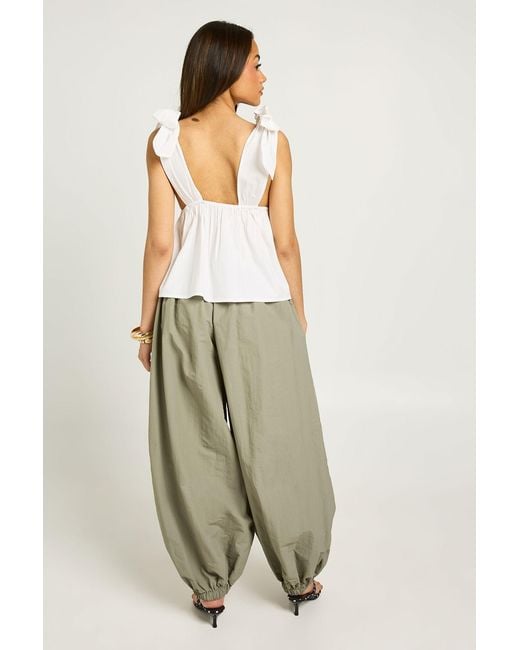 Boohoo Natural Poplin Tie Shoulder Top