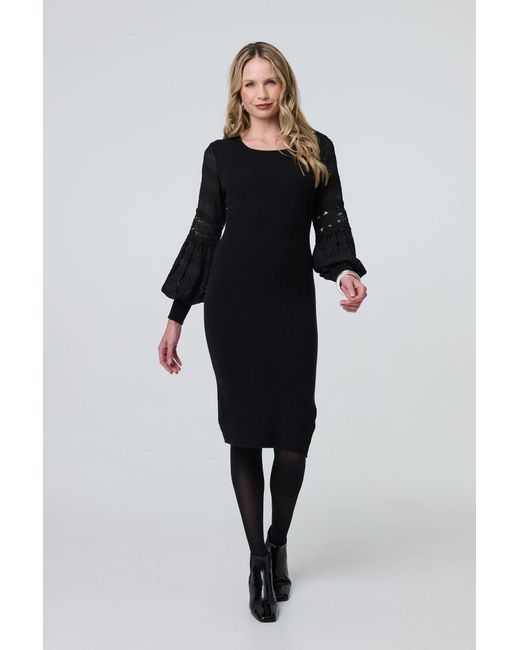 Izabel London Black Long Sheer Sleeve Bodycon Knit Dress