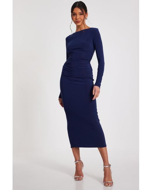 Quiz Blue Ruched Midaxi Dress